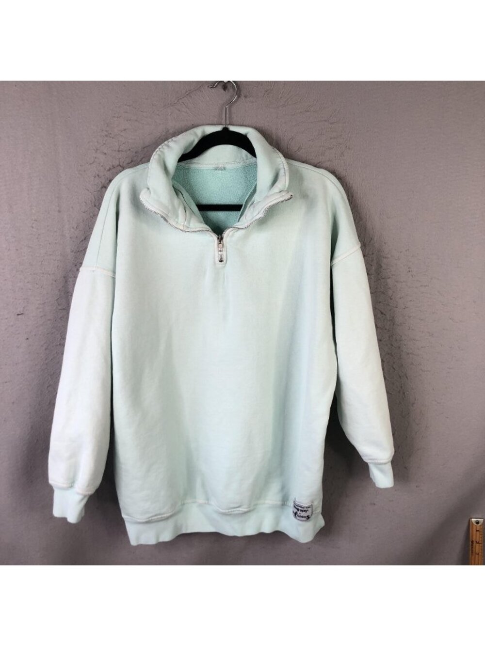 Sloppy Joe Sweatshirt Womens M Green 1/4 Zip Organic Cotton Oversized Mock Neck